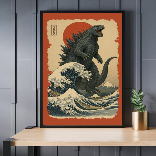 Vintage Japanese Godzilla Poster - Retro Kaiju Wall Art - Japanese Monster Movie Print - Godzilla Movie Decor,  Sci-Fi Film Poster