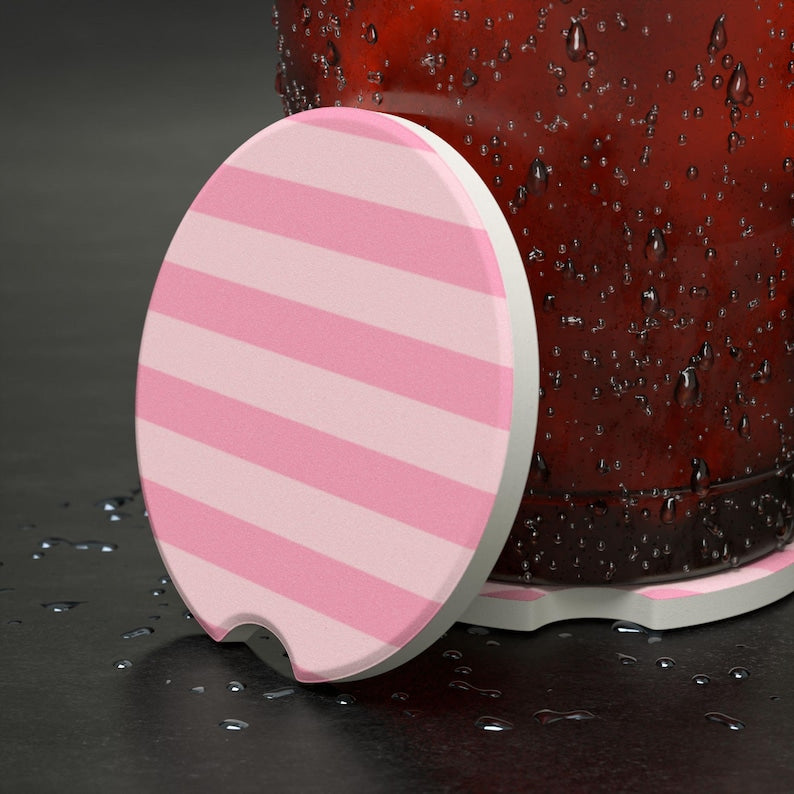 Universal Fit Pink Striped Car Coasters, 1 or 2 Count Car Accessories