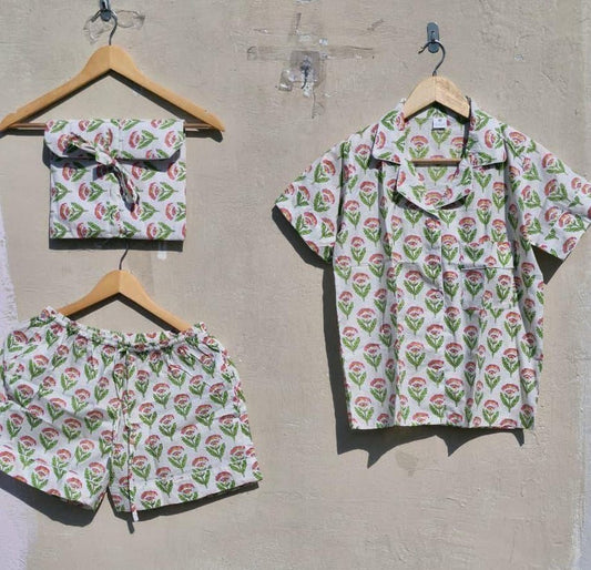 Handmade Cotton Pajama Set: Floral Print Women's Sleepwear
