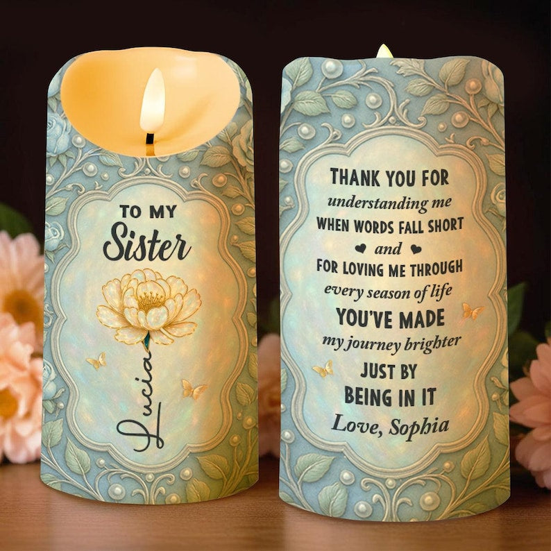 Personalized To My Sister Led Candle, Little Sister Gift, Sisters Candle, Battery Candles, Soul Sister Gift,Flameless Candle,Big Sister Gift