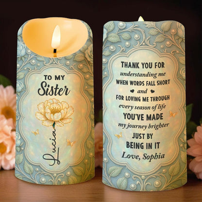 Personalized To My Sister Led Candle, Little Sister Gift, Sisters Candle, Battery Candles, Soul Sister Gift,Flameless Candle,Big Sister Gift