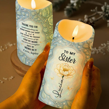 Personalized To My Sister Led Candle, Little Sister Gift, Sisters Candle, Battery Candles, Soul Sister Gift,Flameless Candle,Big Sister Gift