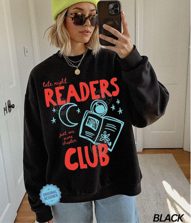 Late Night Readers Club Sweatshirt, Book Lover Gifts, Trendy Book Shirt, Bookish Sweatshirt, Reading Shirt for Women, Bookworm Gift
