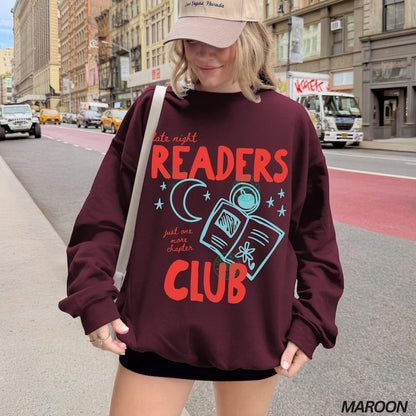 Late Night Readers Club Sweatshirt, Book Lover Gifts, Trendy Book Shirt, Bookish Sweatshirt, Reading Shirt for Women, Bookworm Gift