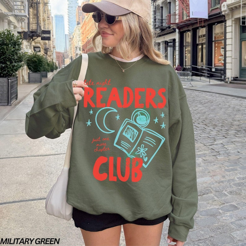 Late Night Readers Club Sweatshirt, Book Lover Gifts, Trendy Book Shirt, Bookish Sweatshirt, Reading Shirt for Women, Bookworm Gift