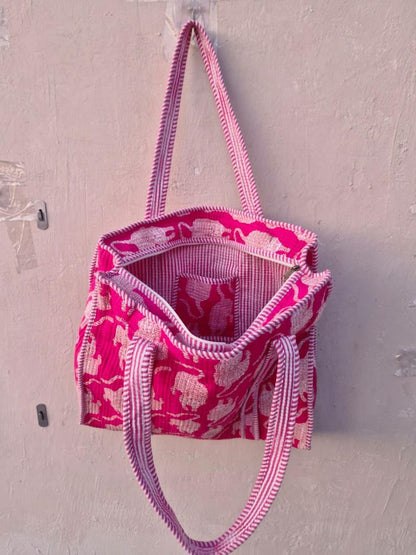 Handmade Quilted Cotton Tote Bag Tiger Print | Boho Shoulder Bag Reusable Market Tote | Eco Friendly Gift for Women