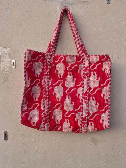 Handmade Quilted Cotton Tote Bag Tiger Print | Boho Shoulder Bag Reusable Market Tote | Eco Friendly Gift for Women