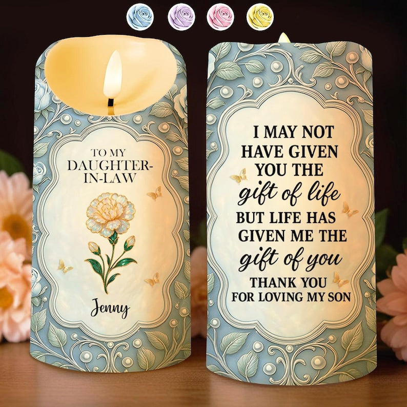 Custom To My Daughter-in-law Led Candle, Gift From Mother, Gift For Her, Daughter In Law Gift, Daughter In Law Wedding Gift, Led Candle