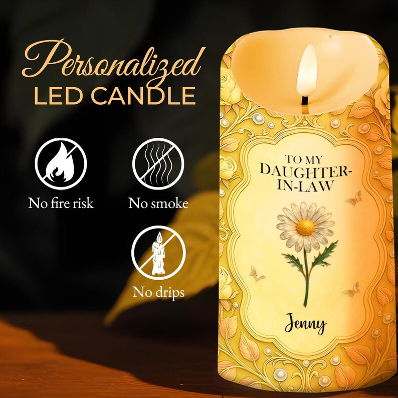 Custom To My Daughter-in-law Led Candle, Gift From Mother, Gift For Her, Daughter In Law Gift, Daughter In Law Wedding Gift, Led Candle