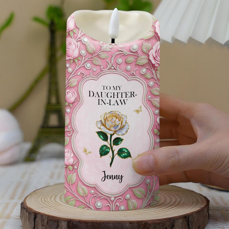 Custom To My Daughter-in-law Led Candle, Gift From Mother, Gift For Her, Daughter In Law Gift, Daughter In Law Wedding Gift, Led Candle