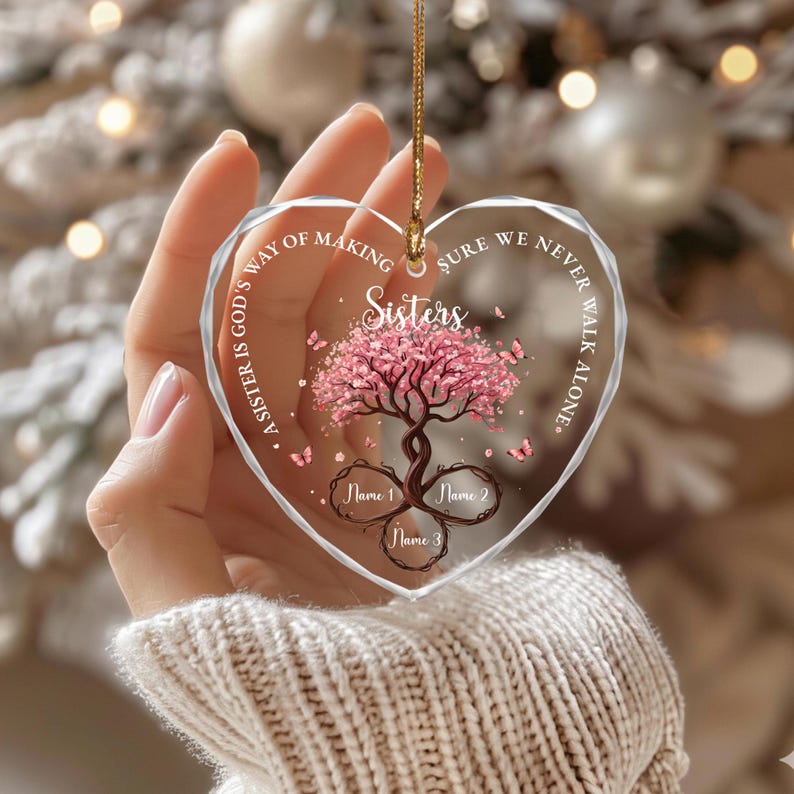 Personalized Sisters Glass Ornament, God’s Way Friendship Gift, Sister Ornament Gift with Custom Names, Tree of Life Ornament Decor