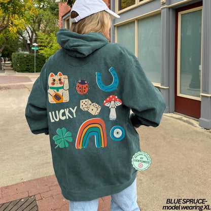 Comfort Colors® Lucky Hoodie, Luck Sweatshirt, Back Design Hoodie, Lucky Girl Hoodie, Aesthetic Shirt, Lucky Things Hoodie, St Patricks Day