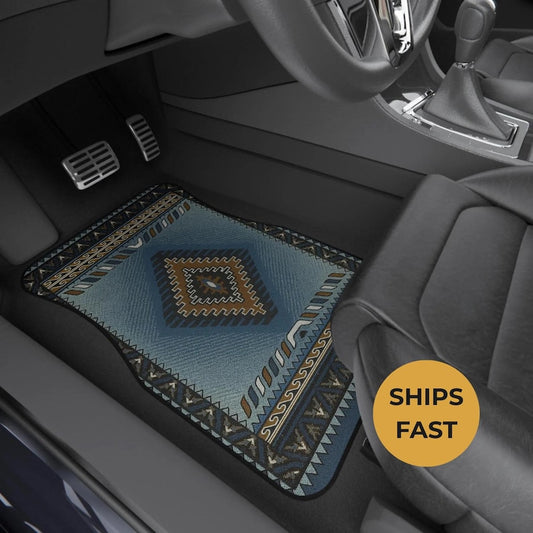 Blue Wave Native Custom Design Car Floor Mats, Personalized Interior Decor, Set of 4