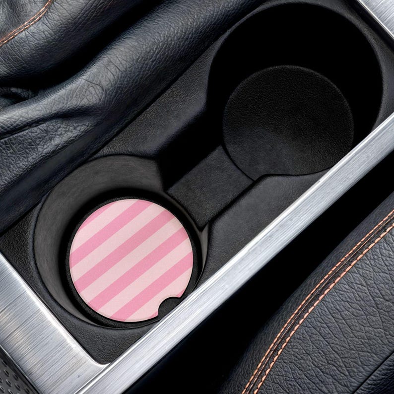 Universal Fit Pink Striped Car Coasters, 1 or 2 Count Car Accessories