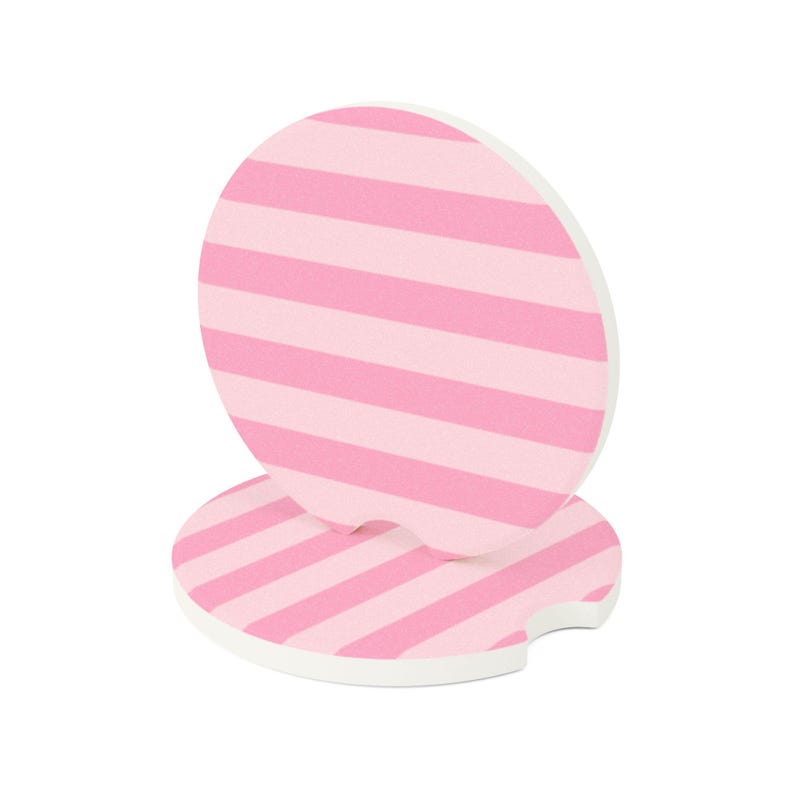 Universal Fit Pink Striped Car Coasters, 1 or 2 Count Car Accessories