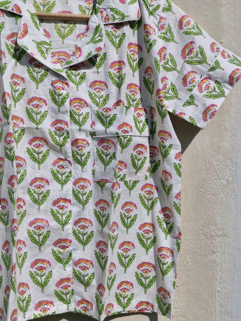Handmade Cotton Pajama Set: Floral Print Women's Sleepwear