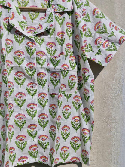 Handmade Cotton Pajama Set: Floral Print Women's Sleepwear