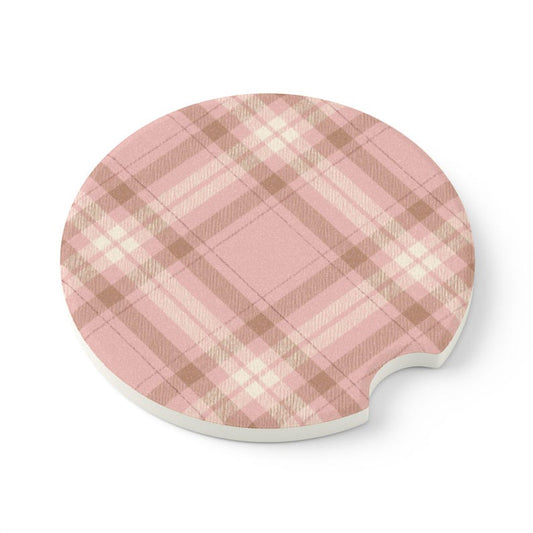 Universal Fit Brown & Pink Plaid Car Coasters, 1 or 2 Count Car Accessories