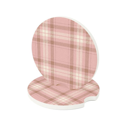 Universal Fit Brown & Pink Plaid Car Coasters, 1 or 2 Count Car Accessories