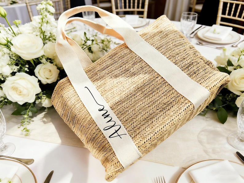Monogram Straw Tote Bag, Personalized Initial Beach Bag, Custom Woven Shoulder Tote, Summer Gift for Women, Vacation Travel Bag