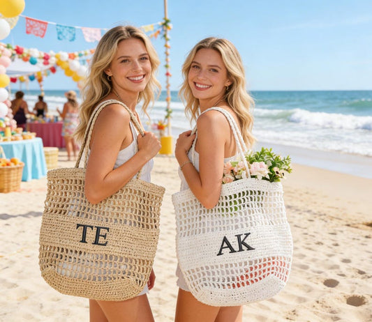 Personalized Beach Tote Bag,Custom initials handle bag,Beach straw bag,Girls travel tote bag,Embroidery beach bagBachelorette party gift bag
