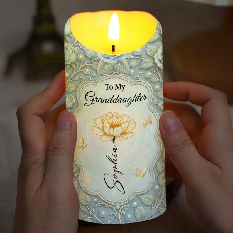 Personalized To My Granddaughter LED Candle, Always In My Heart Decor, Beautiful Chapters Gift From Grandma With Name And Birth Flower