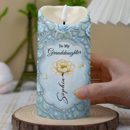 Personalized To My Granddaughter LED Candle, Always In My Heart Decor, Beautiful Chapters Gift From Grandma With Name And Birth Flower