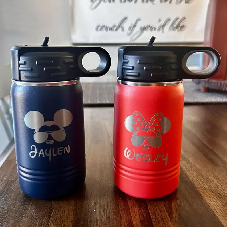 Custom Disney Water Bottle, Personalized Kids Tumbler with Name, First Family Disney Trip Laser Engraved Cup, Gift for Kids