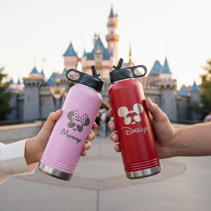 Custom Disney Toddler Water Bottle, Personalized Kids Tumbler with Name, First Family Disney Trip Laser Engraved Cup, Customized Sippy Cup