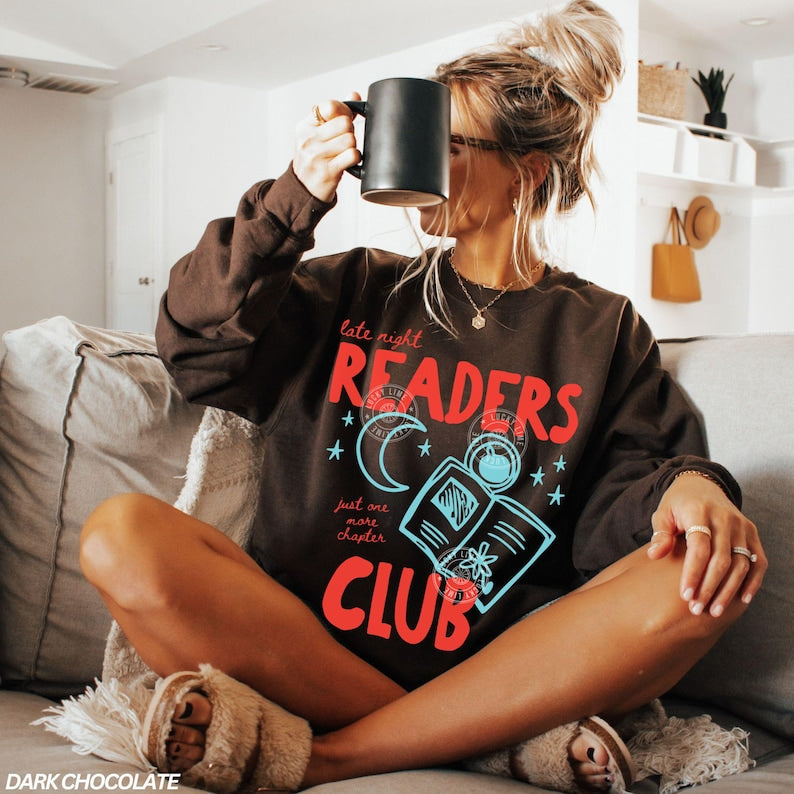 Late Night Readers Club Sweatshirt, Book Lover Gifts, Trendy Book Shirt, Bookish Sweatshirt, Reading Shirt for Women, Bookworm Gift