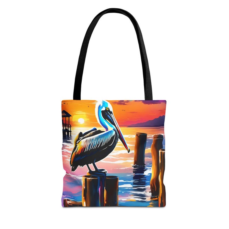 Pelican Sunset Tote Bag,  Coastal Beach Tote, Ocean Bird Art Bag, Nautical Carryall, Beach Lover Gift, Lucky Levi