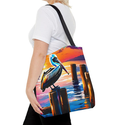 Pelican Sunset Tote Bag,  Coastal Beach Tote, Ocean Bird Art Bag, Nautical Carryall, Beach Lover Gift, Lucky Levi