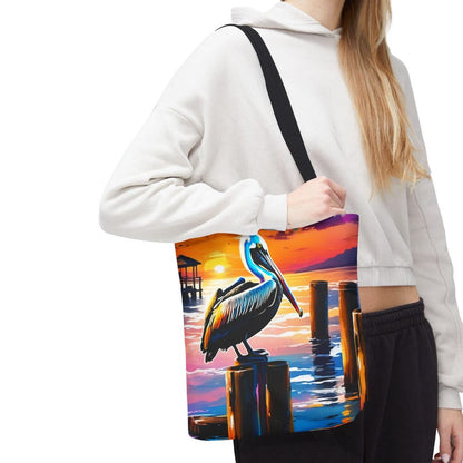 Pelican Sunset Tote Bag,  Coastal Beach Tote, Ocean Bird Art Bag, Nautical Carryall, Beach Lover Gift, Lucky Levi