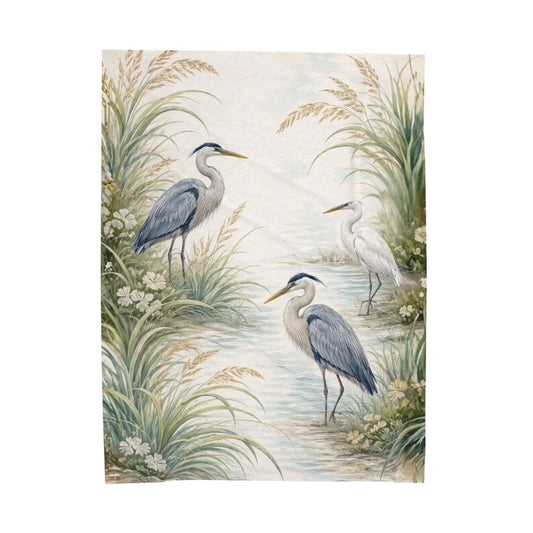 Coastal Heron Blanket, Serene Bird Throw Blanket, Beach House Coastal Decor, Soft Nature Inspired Home Blanket