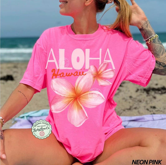 Comfort Colors® Hawaii Shirt, Aloha Hawaii Shirt, Summer Flower Shirt, Trendy Summer Tee, Retro Summer Top, Hawaiian Shirt, Beach Lover Tee