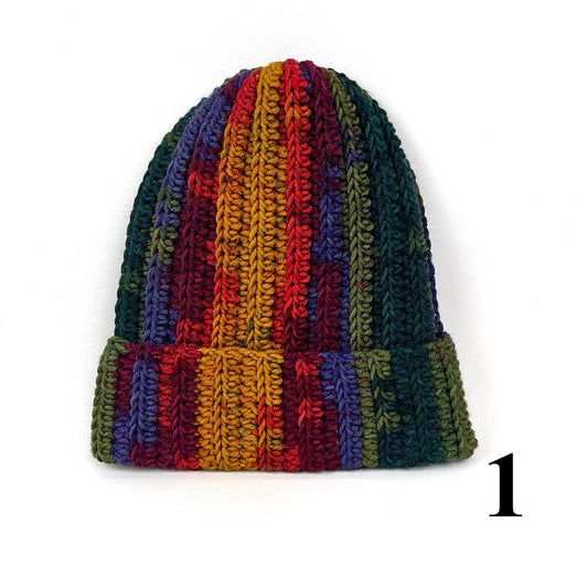 Hand Knit Chunky Multicolor Beanie: Boho Crochet Winter Hat