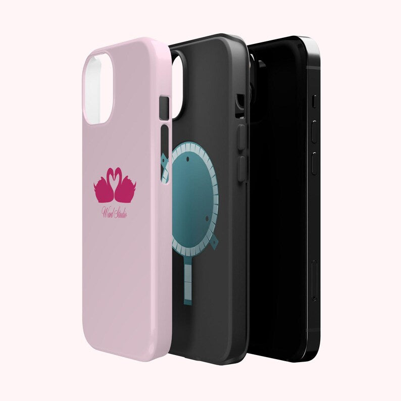 Pink Swans & Script Protective Magnetic Phone Case for iPhone