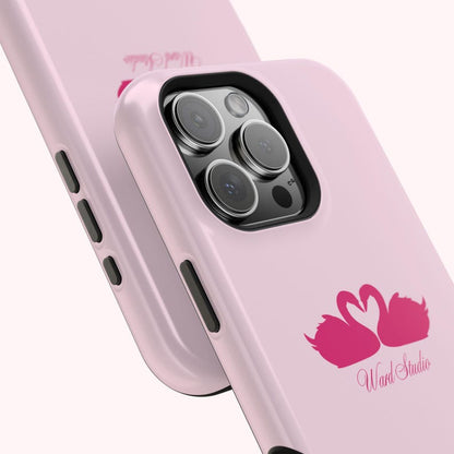 Pink Swans & Script Protective Magnetic Phone Case for iPhone