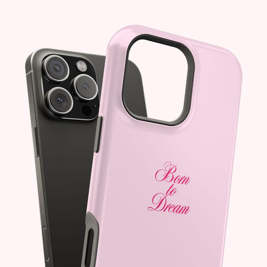 Born to Dream Chic Magnetic Pink Script Phone Case for iPhone — Glossy or Matte