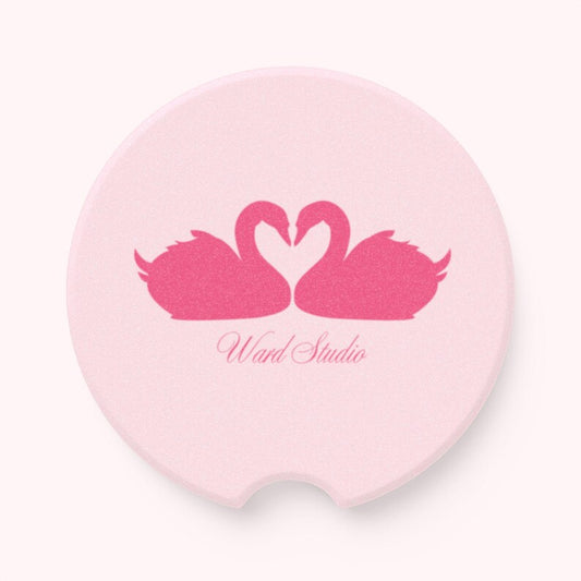 Universal Fit Twin Swan Car Coasters, 1 or 2 Count Chic Pink Car Accessories