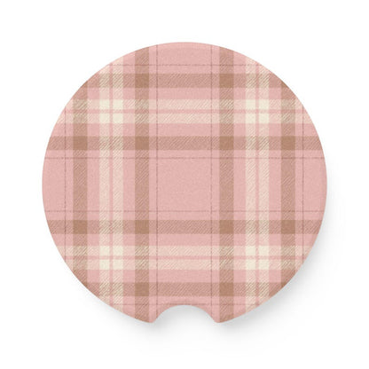 Universal Fit Brown & Pink Plaid Car Coasters, 1 or 2 Count Car Accessories