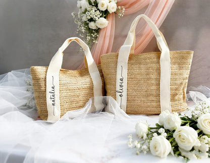 Monogram Straw Tote Bag, Personalized Initial Beach Bag, Custom Woven Shoulder Tote, Summer Gift for Women, Vacation Travel Bag