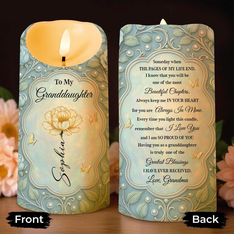 Personalized To My Granddaughter LED Candle, Always In My Heart Decor, Beautiful Chapters Gift From Grandma With Name And Birth Flower