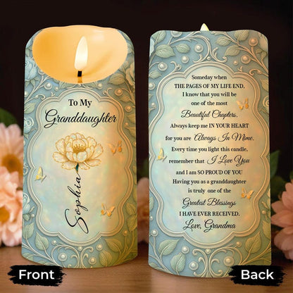 Personalized To My Granddaughter LED Candle, Always In My Heart Decor, Beautiful Chapters Gift From Grandma With Name And Birth Flower
