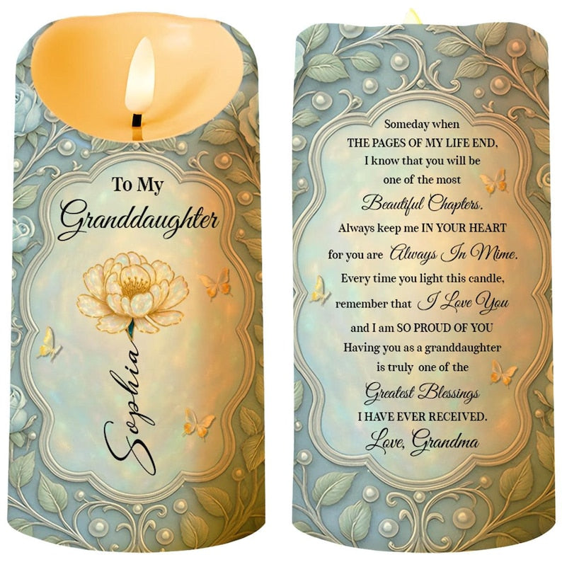 Personalized To My Granddaughter LED Candle, Always In My Heart Decor, Beautiful Chapters Gift From Grandma With Name And Birth Flower