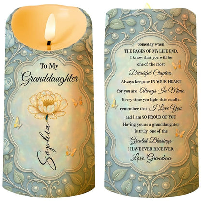 Personalized To My Granddaughter LED Candle, Always In My Heart Decor, Beautiful Chapters Gift From Grandma With Name And Birth Flower