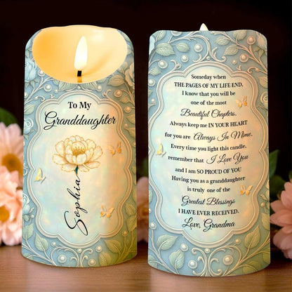Personalized To My Granddaughter LED Candle, Always In My Heart Decor, Beautiful Chapters Gift From Grandma With Name And Birth Flower