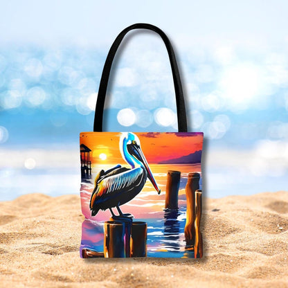 Pelican Sunset Tote Bag,  Coastal Beach Tote, Ocean Bird Art Bag, Nautical Carryall, Beach Lover Gift, Lucky Levi