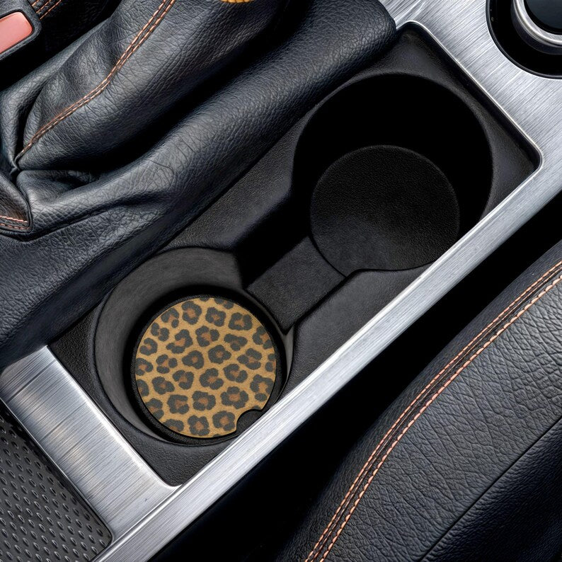 Universal Fit Cheetah Print Car Coasters, 1 or 2 Count Car Accessories
