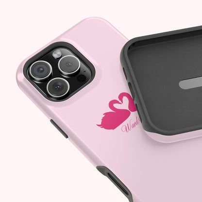 Pink Swans & Script Protective Magnetic Phone Case for iPhone